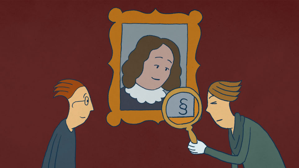 Ein Bild wird auf rechtliche Fragen untersucht. Die Auseinandersetzung mit der  Provenienzforschung ist bestandteil des CAS Museumsarbeit. Animationsfilm CAS Museumsarbeit.